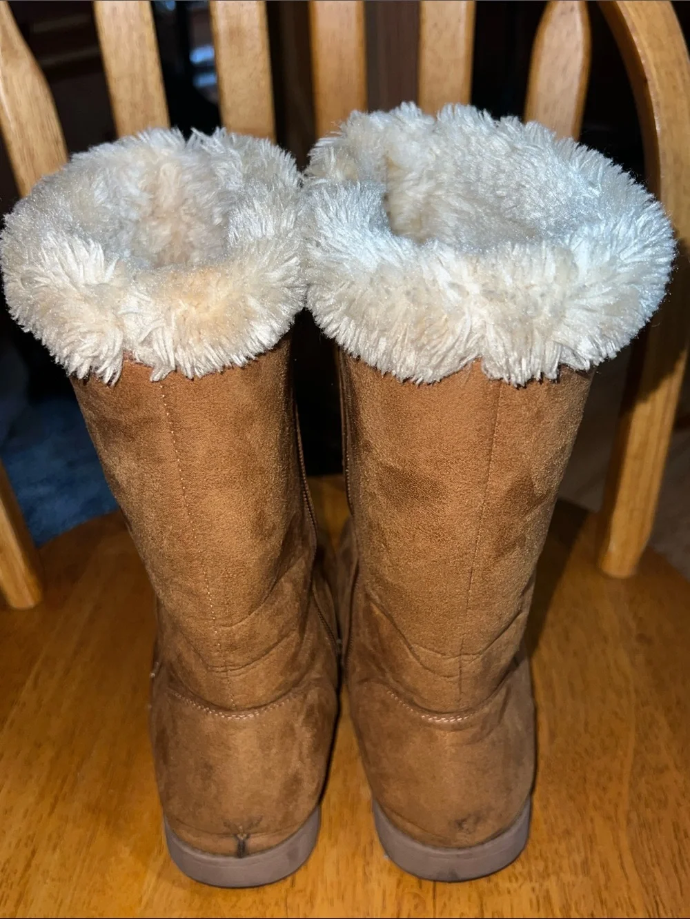 Cat And Jack Faux Brown Suede + Fur Trim Winter Boots Girls Chestnut Size 5